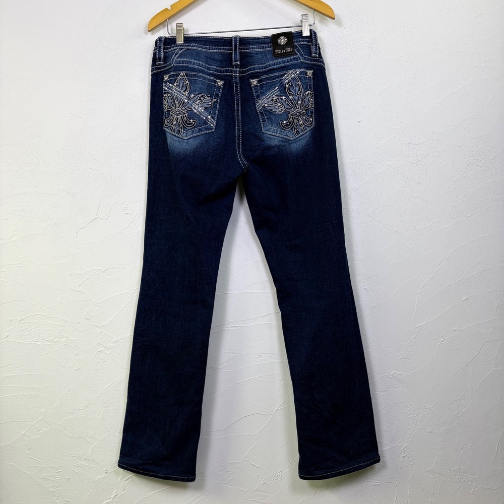 Miss Me Bootcut Jeans Women 32 Dark Wash Embroidered Fleur De Lis Y2K Western
